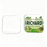 Badge nominatif vierge pour sublimation avec épingle, en MDF, finition brillante, écologique, 70x70mm, pour promotion professionnelle et événements