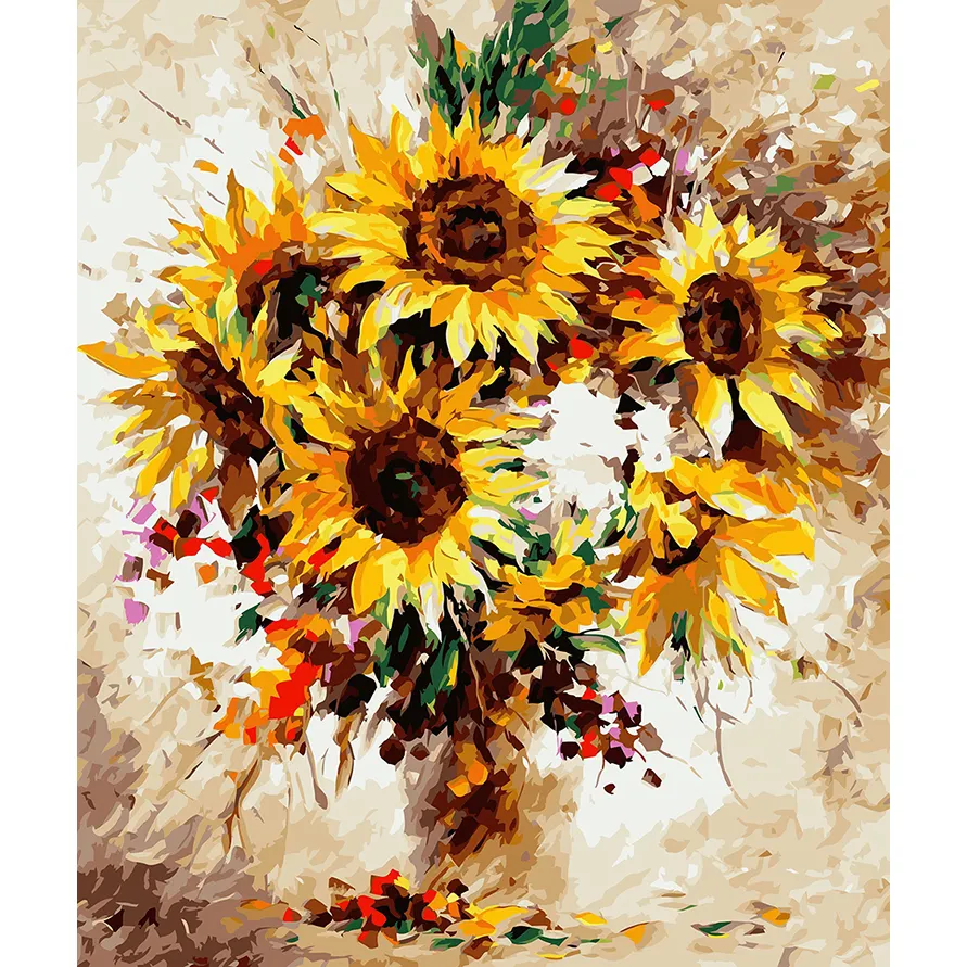 Cuadro de flores pintura al óleo por números pintura de flores por números para adultos Kits de pintura a mano amarilla lienzo arte decoración del hogar