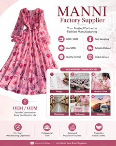 <span class=keywords><strong>Abito</strong></span> da Donna Personalizzato, Abbigliamento su Misura, Vestito Lungo Estivo Rosa Floreale con Scollo a V Profondo e <span class=keywords><strong>Maniche</strong></span> <span class=keywords><strong>Lunghe</strong></span> per Feste - Product Image 4