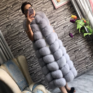 Customize X-Long Style Gray Real Fox Fur Vest Ladies Fashion Outwear Furry Fur Gilet Coat Winter Thick Warm Fluffy Fur <strong>Waistcoat</strong> - Product Image 1