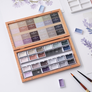 Set di Colori ad Acquerello Professionale Fontainebleau, 24 Colori Semi-Solidi in Scatola di Legno - Product Image 3