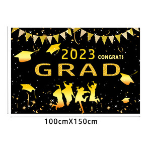 Graduation <b>Backdrop</b> Black <b>Gold</b> Congrats Grad Party Decoration Props Rectangle Digital Printing 4 Color Venue Setup - Product Image 3