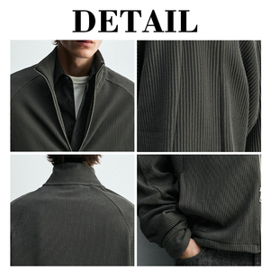 KingSen <b>Men's</b> Loose Fit <b>Corduroy</b> Jacket Drop Shoulder Two Way Zipper Oversized Work Jacket Stand Collar Casual <b>Blazer</b> Jacket - Product Image 6