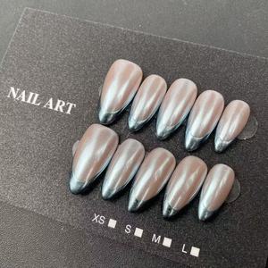 <span class=keywords><strong>Manicura</strong></span> <span class=keywords><strong>Francesa</strong></span> Azul <span class=keywords><strong>Verde</strong></span> Almendra Hecha a Mano de Alta Calidad, Venta al Por Mayor de Fábrica, con Diseño Estampado, Reutilizable - Product Image 2