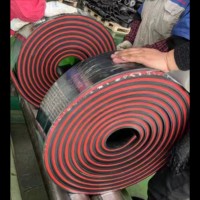 Banda Transportadora Plana de 3 Capas con Placa Lateral de Goma, Faldón de Goma Tipo Sándwich, Color Negro y Rojo, Marca HEZI