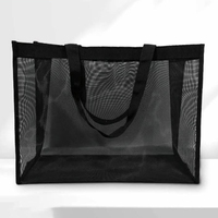 Sac de plage et d'épicerie réutilisable en nylon noir transparent, grande capacité, maille tendance, écologique, recyclable, haute qualité