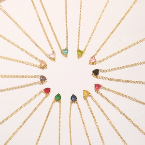 Collar de Acero Inoxidable Personalizado con Piedra de Nacimiento en Forma de Corazón, Chapado en Oro PVD, Antideslustre, con Cadenas de Cuentas Modernas, de Fabricante Chino - Product Image 1