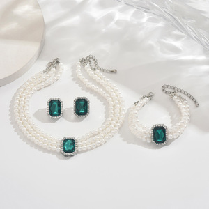 2025 Wholesale High Quality Crystal Embellished Choker Necklace Bracelet Earrings <b>Pearl</b> <b>Jewelry</b> <b>Set</b> for Formal Special Events - Product Image 6