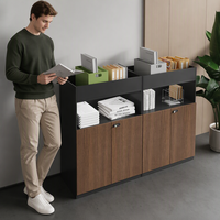 Mueble de Oficina con Cerradura, Armario de Almacenamiento de Madera con Ranura Superior para Macetas, Mueble Lateral de Oficina con Estante Abierto para Archivos