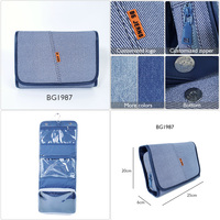 Sac cosmétique tendance de luxe personnalisé avec motif carré, en denim et semi-cuir PU, avec logo et étiquette privée