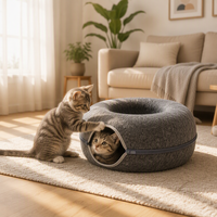 Lit rond en feutre pour chat avec poignées de transport, niche intérieure pour chat, abri confortable pour animaux de compagnie pour la maison