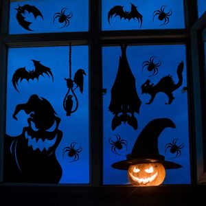 Thrilling réutilisable 4 feuilles géant effrayant monstre Silhouette Halloween fenêtre autocollants pour la maison porte d'entrée Halloween affiche - Product Image 5