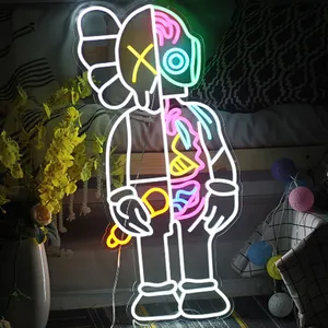 Amazon Hot Sell Customized Neon Sign Led Neon Lights Mand Kaws Animation Violence Bear Neon Sign For Gift Wall Decoration