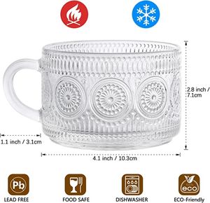 Tasses à café et soucoupes en verre gaufré vintage pour cappuccino, latte, céréales et autres boissons - Product Image 5