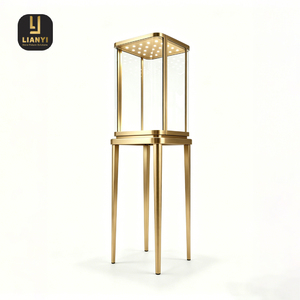 Vitrine de présentation de bijoux en métal doré avec éclairage LED, verre trempé verrouillable, pour bijouterie, boutique de montres, vente au détail, sur mesure - Product Image 1