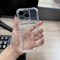 Casing Transparan Anti-Shock dengan Slot Kartu dan Pelindung Airbag untuk iPhone 15 16 17 Pro Max, Casing HP TPU Lembut dengan Tempat Kartu