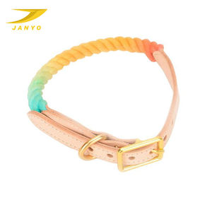 Collier de chien en cuir multicolore fait à la main personnalisé corde de coton avec poignée - Product Image 3