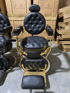 Ensemble de salon Chaise de barbier pour homme Lit à shampoing Gold Vintage Style - Product Image 3