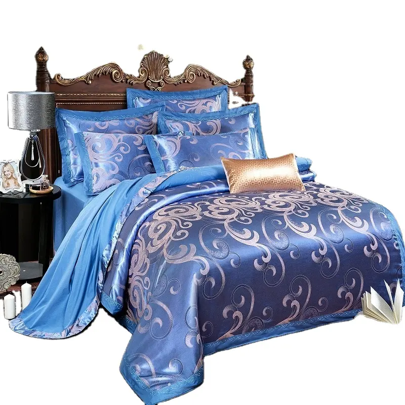 Customised European Polyester Satin Jacquard Silk Bedding Set Duvet Cover Printed Bed Sheet Set
