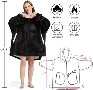 Hot Sell New Customizable Microfiber Sherpa <strong>Blanket</strong> <strong>Oversized</strong> Pocket Plush Warm Sweatshirt Wearable <strong>Hoodie</strong> <strong>Blanket</strong> with Zipper - Product Image 5