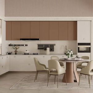 Gabinetes de cocina modernos de melamina de madera maciza, gabinetes laterales de comedor con almacenamiento en refrigerador, gabinete de una sola isla - Product Image 5