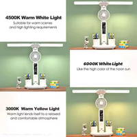 Lampe de bureau LED 3-en-1 avec variateur d'intensité, protection oculaire, horloge et ventilateur, double tête USB, pour l'apprentissage, la lecture, la chambre et la chevet