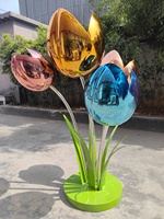 Statue de tulipe moderne pour jardin, sculpture d'art floral en acier inoxydable pour exposition extérieure en parc, artisanat métallique, fournisseur d'usine