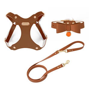 Set tali kerah <span class=keywords><strong>Harness</strong></span> kulit mewah stok dapat diatur produsen luar ruangan kecil aksesori Jalan anjing peliharaan grosir - Product Image 6