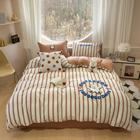 Parure de lit brodée en polyester avec housse de couette et drap, motif dessin animé, 4 pièces, pour toutes les saisons