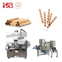 Ligne de production de snacks compacte et robuste pour rouleaux aux œufs, gaufrettes et bâtonnets, avec mélangeur de pâte et fonction de fabrication de chocolat à base de farine