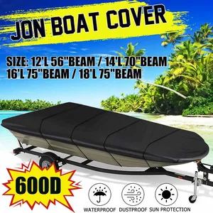 Funda para Bote Jon 600D, Resistente al Viento, Impermeable, Remolcable, de Alta Resistencia, Protección UV para Exteriores, 12', 14', 16', 18', Negra - Product Image 1