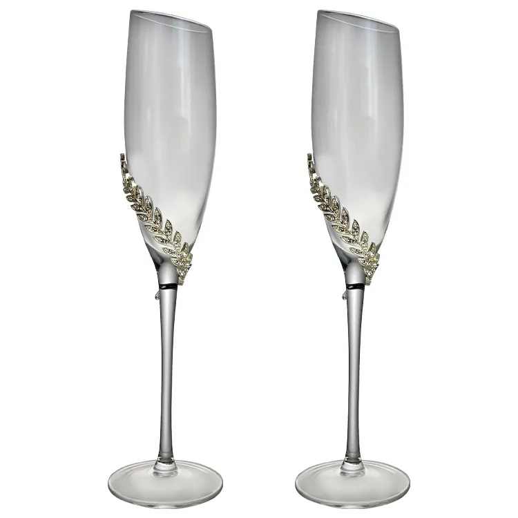 Custom Logo Diamond champagne cup goblet wine glass champagne goblet oblique crystal champagne flutes