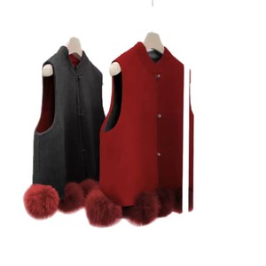 Child Star <b>Circle</b> Girls Vest Thickened Red Chinese Style With Pom Poms First Birthday Outfit - Product Image 3