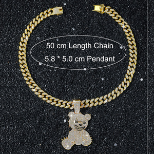 สร้อยคอแฟชั่นผู้ชายสไตล์พังก์ ดีไซน์ใหม่ล่าสุด สไตล์ฮิปฮอป จี้รูปหมีน้อย สร้อยคิวบันทำมือ วัสดุอัลลอย - Product Image 5