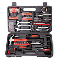 Ensemble d'outils ménagers en fer rouge de 148 pièces, kit d'outils à main pour la maison avec boîte de rangement en plastique