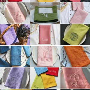 Fabricant de serviettes de mariage brodées d'Inde | Serviettes en lin brodées à la main à bord festonné avec monogramme personnalisé - Product Image 3