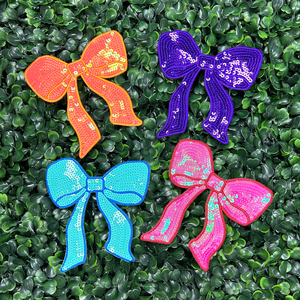 Tùy Chỉnh Thêu Bow Long Lanh Sequin Vá Sắt Trên Màu Hồng Màu Xanh Tím Sequin Bow Vá Cho Quần Áo - Product Image 1