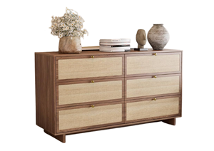 Commode minimaliste en teck massif Viona avec 6 tiroirs, écologique et durable, pour chambre, salon ou entrepôt - Product Image 2