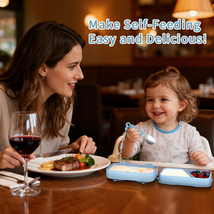 Vajilla de Silicona para Alimentación Segura, Libre de BPA, con Diseño de Animales, Juego de Cuchara y Tenedor de Acero Inoxidable para Bebés en Entrenamiento - Product Image 4