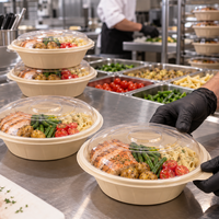 Bol en bagasse avec couvercle en PET, biodégradable, écologique, jetable, pour salades, pour restaurants