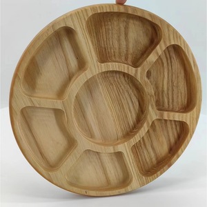 Round Wooden Serving <b>Tray</b> Five Compartment For Snacks Fruit Steak Pizza <b>Dinner</b> Plate Household Use - Product Image 2