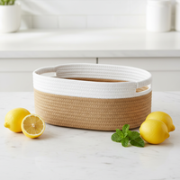 Panier de rangement pliable ovale en corde de coton, moderne et simple, avec poignées - Organisateur écologique et durable pour collations et articles divers
