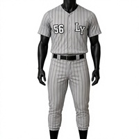 Maillot de baseball LY pour homme, manches courtes, gris rayé, évacuation de l'humidité, coupe régulière, vêtements de sport pour adultes toutes saisons