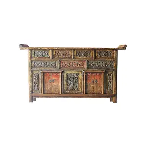 Antique Carved Cabinets Chinese New Design Antique Solid Wood Reproduction Hand Painted Tibetan Furniture Carved Praying Shrine Cabinet