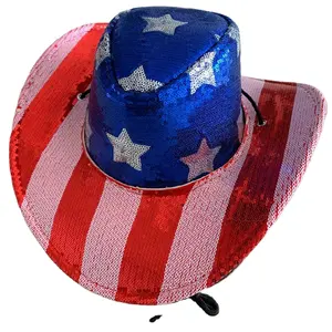 Cappello da Cowboy patriottico con paillettes per il giorno dell'indipendenza americana cappello da stella del 4 luglio