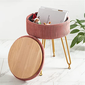 Modern <strong>Leather</strong> Ottoman Stool with Adjustable and Foldable Feature Wooden Leg <strong>Storage</strong> <strong>Footstool</strong> for Home Living Room Bedroom Use - Product Image 3