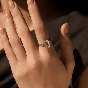 S925 Sterling Silver Delicate Moon and Star Zircon <b>Open</b> <b>Ring</b> Adjustable Stackable <b>Ring</b> for Women Daily Jewelry - Product Image 5