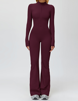 Combinaison évasée à manches longues et demi-zip pour femme, doublée polaire, 80 % polyester 20 % élasthanne, avec passe-pouce, pour l'entraînement, 6 couleurs