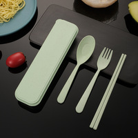 Ensemble de couverts en paille de blé pour le voyage et le camping, cuillère, fourchette, couteau en plastique