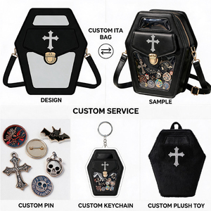 Custom Coffin Silhouette Black Ita <b>Bag</b> Gothic PU Crossbody <b>Bag</b> <b>Clear</b> Transparent Window Pin Badge Display Fashion Handbag - Product Image 2